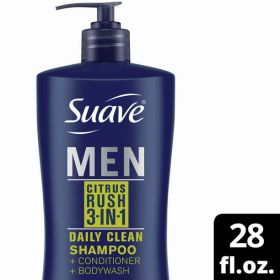 Suave Men Citrus Rush 3-in-1 Shampoo Conditioner Body Wash;  28 oz